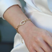 Elips Zirkon Taşlı Gold Kaplama Gümüş Hallow Bileklik thumbnail 1