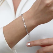 Zirkon Taşlı İnce Düğme Modeli Gümüş Bileklik thumbnail 1