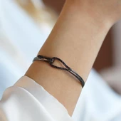 Düğüm Taşlı Siyah Rodyum Gümüş Kelepçe thumbnail 1