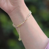 Trend Zincirli Gold Kaplama Dorika Gümüş Bileklik thumbnail 3