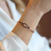 Düğüm Taşlı Rose Gold Kaplama Gümüş Kelepçe thumbnail 1