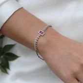 Baget Kesim Başak Modeli Kırmızı Taşlı Gümüş Bileklik thumbnail 2