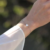 Zirkon Taşlı Gold Kaplama Sevgili Kalp Gümüş Bileklik thumbnail 4