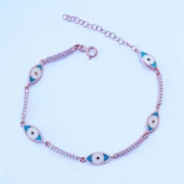 Zirkon Taşlı Mavi Mine İşli Göz Modeli Rose Gold Kaplama Gümüş Bileklik thumbnail 2