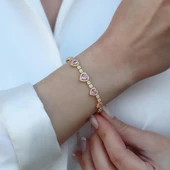 Pembe Kalp Gold Kaplama Gümüş Bileklik thumbnail 2
