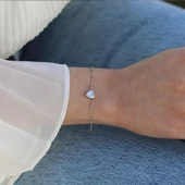 Zirkon Taşlı Gold Kaplama Sevgili Kalp Gümüş Bileklik thumbnail 1