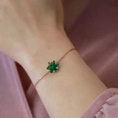 Yeşil Zirkon Taşlı Lotus Çiçeği Rose Gold Kaplama Gümüş Bileklik thumbnail 1