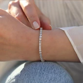 Kare Su Yolu Zirkon Taşlı Su Yolu Gümüş Bileklik thumbnail 3