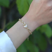 Zirkon Taşlı Kalp Gold Kaplama Gümüş Hallow Bileklik thumbnail 3