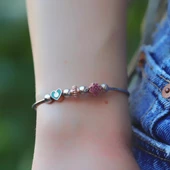 Kalpli Çiçekli Ayarlanabilir Gümüş Charm Bileklik thumbnail 2