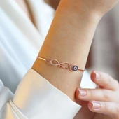 Sonsuzluk Nazar Boncuklu Annem Yazılı Rose Gold Kaplama Gümüş Kelepçe thumbnail 1