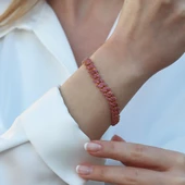 Pembe Zirkon Taş Gold Kaplama Gümüş Gurmet Bileklik thumbnail 1