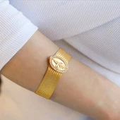 925 Ayar Gümüş Üzerine Gold Kaplama 9 Sıra Gümüş Trabzon Kelepçe thumbnail 4