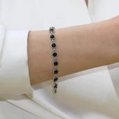 Kök Safir Taşlı Otantik Gümüş Bileklik thumbnail 2