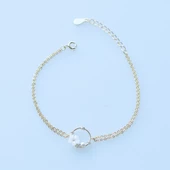 Zambak Çiçeği İnci Detaylı Gold Kaplama Gümüş Bileklik thumbnail 4