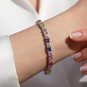 Kare Renkli Zirkon Taşlı Gümüş Bileklik thumbnail 1