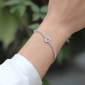 Başak Modeli Kırmızı Taşlı Zarif Gümüş Bileklik thumbnail 2