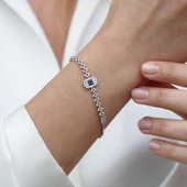 Başak Modeli Lacivert Taşlı Zarif Gümüş Bileklik thumbnail 1