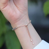 Dumanlı Kuvars Taşlı Rose Gold Kaplama Asansörlü Gümüş Bileklik thumbnail 2