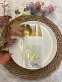 Gold Yaldızlı Beyaz Arapça Ay Desenli Ramadan Kerim Cepli Peçete 12 lı 40x40 - 1