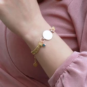 Italyan Zincir Gold Kaplama Nazar Boncuklu Plaka Gümüş Bileklik thumbnail 1