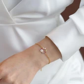 İnci ve Çiçek Motifli Gold Kaplama Gümüş Bileklik thumbnail 1