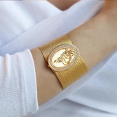 925 Ayar Gümüş Üzerine Gold Kaplama 19 Sıra Trabzon Kelepçe thumbnail 2