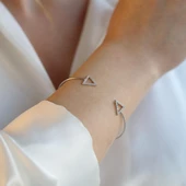 Ok İkili Zarif 925 Ayar Gümüş Kelepçe thumbnail 4