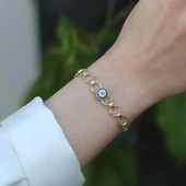 Nazarlı Zirkon Taşlı Gold Kaplama Hallow Bileklik thumbnail 3