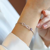 Sonsuzluk Nazar Boncuklu Annem Yazılı Gümüş Kelepçe thumbnail 1