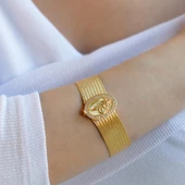 925 Ayar Gümüş Üzerine Gold Kaplama 9 Sıra Gümüş Trabzon Kelepçe thumbnail 1