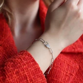 Zirkon Taşlı Ataç Zincir Gümüş Bileklik thumbnail 3