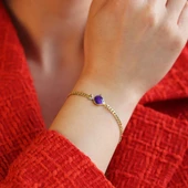 Mor Mine İşli Balık Modeli Gold Kaplama Gurmet Gümüş Bileklik thumbnail 1