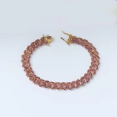 Pembe Zirkon Taş Gold Kaplama Gümüş Gurmet Bileklik thumbnail 5