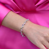 Renkli Zirkon Taşlı Sarmal Kalp Gümüş Bileklik thumbnail 1