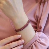 Mor Taşlı Gurmet Model Gümüş Zincir Kadın Bileklik thumbnail 2