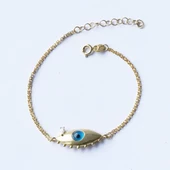 Taş Detaylı Göz Modeli Gold Kaplama Çift Zincirli Gümüş Bileklik thumbnail 2