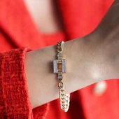 Gurmet Modeli Zirkon Taşlı Gold Kaplama Gümüş Bileklik thumbnail 3