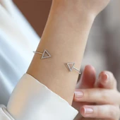 Ok İkili Zarif 925 Ayar Gümüş Kelepçe thumbnail 1