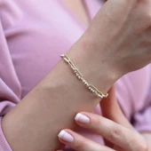 Trend Zincirli Gold Kaplama Dorika Gümüş Bileklik thumbnail 2