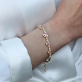 Pembe Kalp Gold Kaplama Gümüş Bileklik thumbnail 1