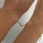 Mıknatıslı Kalp Çift Gümüş Bileklik thumbnail 2