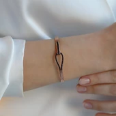 Düğüm Taşlı Rose Gold Kaplama Gümüş Kelepçe thumbnail 4