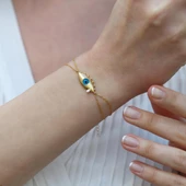 Taş Detaylı Göz Modeli Gold Kaplama Çift Zincirli Gümüş Bileklik thumbnail 4