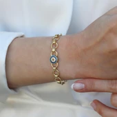 Nazarlı Zirkon Taşlı Gold Kaplama Hallow Bileklik thumbnail 4