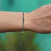 Kalp Yeşil Taşlı Su Yolu Gümüş Bileklik thumbnail 3