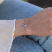 Aquamarin Taşlı Rose Gold Kaplama Sevgili Kalp Gümüş Bileklik thumbnail 1