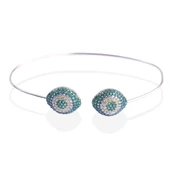 2'li Nazar Yeşil Taşlı Rose Gold Kaplama Gümüş Kelepçe thumbnail 2