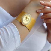 925 Ayar Gümüş Üzerine Gold Kaplama 19 Sıra Trabzon Kelepçe thumbnail 1