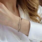 Çift Zincirli Top Model Gümüş Bileklik thumbnail 3